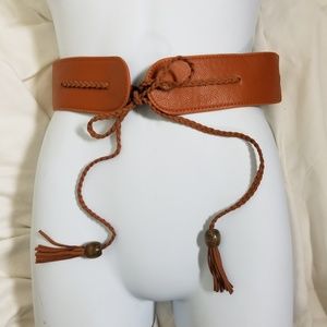Vegan leather brown boho tassel fringed belt